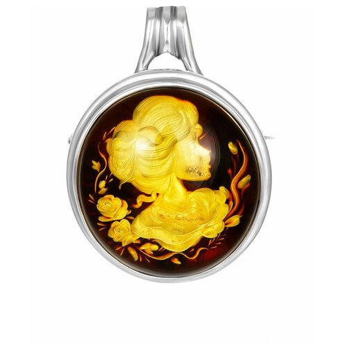 фото Amberholl подвеска-брошь в ретро-стиле из серебра и янтаря с инталией «элинор»