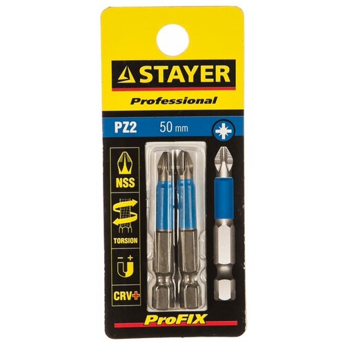 Биты (E 1/4; PZ 2; 50 мм; 2 шт.) STAYER 26223-2-50-02 биты professional profix pozidriv 10 шт 50 мм pz2 1 4 stayer 26223 2 50 10 z01 15621767