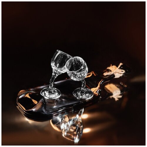 Набор из двух хмельных рюмок с блюдом из хмельной винной оливковой бутылки