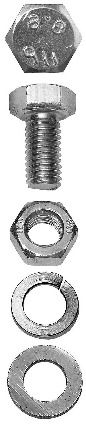 Болт (DIN933) в комплекте с гайкой (DIN934), шайбой (DIN125), шайбой пруж. (DIN127), M5x12мм, 21шт, ЗУБР