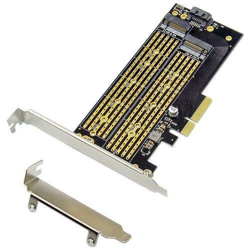 ORIENT C301E, Переходник PCI-Ex4->NGFF (M.2) M-key PCI-E SSD + SATA->NGFF (M.2) B-key SSD, тип 2230/2242/2260/2280/22110, SATA кабель и 2 планки pci express переходник orient c300e m 2 nvme ssd 4x pci e 3 0 на ngff m 2 ssd m key ngff