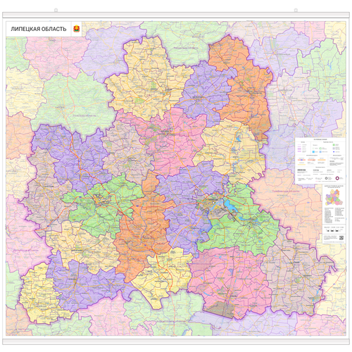 Настенная карта Липецкой области 139 х 150 см (с подвесом) настенная карта самарской области 150 х 150 см с подвесом
