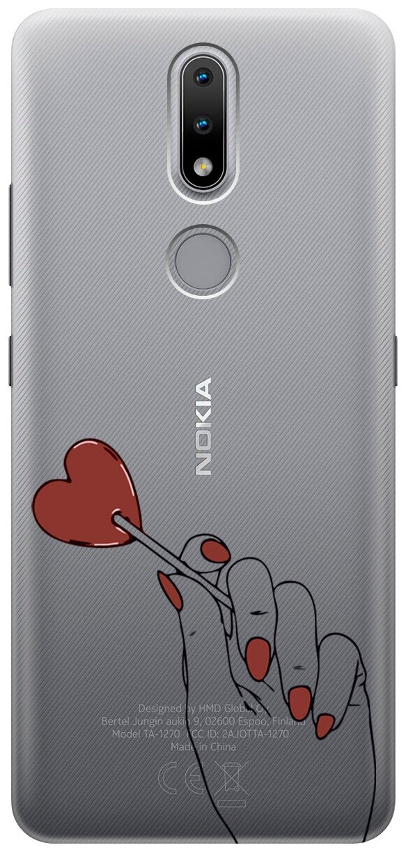 Силиконовый чехол на Nokia 2.4, Нокиа 2.4 с 3D принтом "Heartbreaker" прозрачный