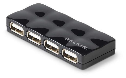 Концентратор 4-х портовый Belkin высокоскоростной, USB 2.0 с адаптером питания, черный (F5U404cwBLK)