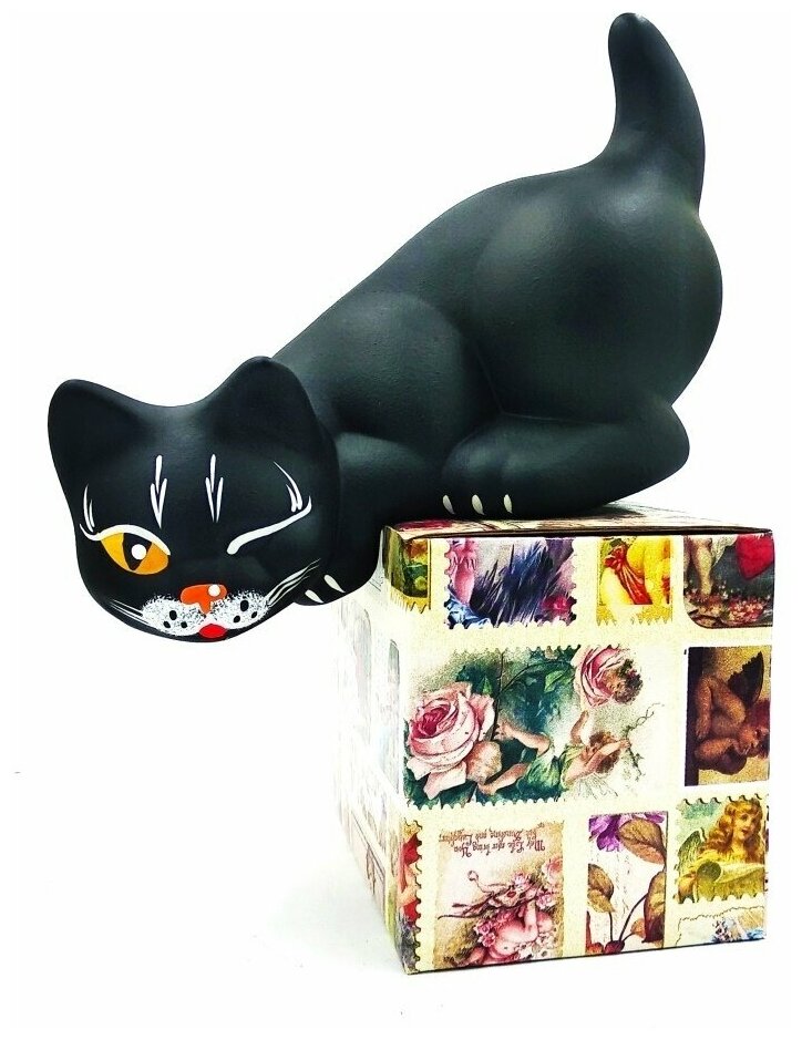 Статуэтка фигурка Кот Шалун черный 18 см керамик для интерьера, сувениры и подарки, декор для дома, фигурки коллекционные