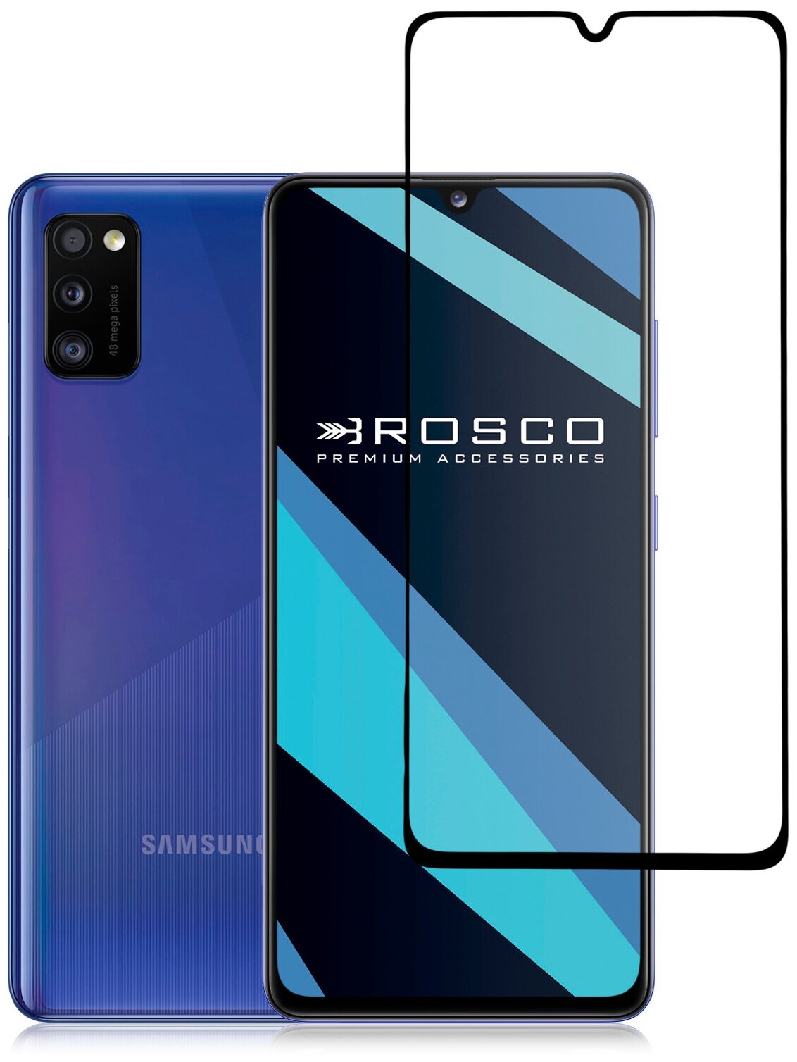 ROSCO/ Защитное стекло на Samsung Galaxy A41 (Самсунг Галакси А41, А 41). Высокопрочное, закалённое, олеофобное покрытие, черная рамка, легко наклеить