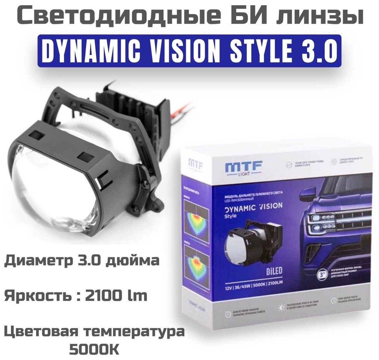 Светодиодные би линзы MTF light Dynamic Vision Style Bi-LED 3.0 5000K