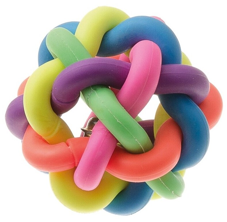 V.I.Pet Мяч плетёный резиновый 65 мм с колокольчиком в пакете Цвет:Золотистый - фотография № 3
