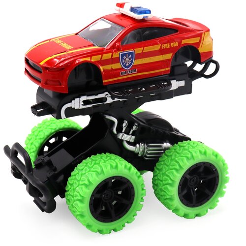 Машинка Funky Toys Die-cast с краш-эффектом, 84864, 15.5 см, красный/зеленый машина пластиковая funky toys ft61093 пожарная с подъемным механизмом с краш эффектом кабина die cast 6 6