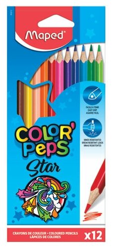 Карандаши цветные MAPED (Франция) "Color'Peps Star" 12 цветов трехгранные заточенные европодвес, 3 шт