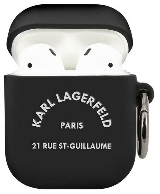 Чехол Karl Lagerfeld Silicone RSG logo с кольцом для Airpods, черный