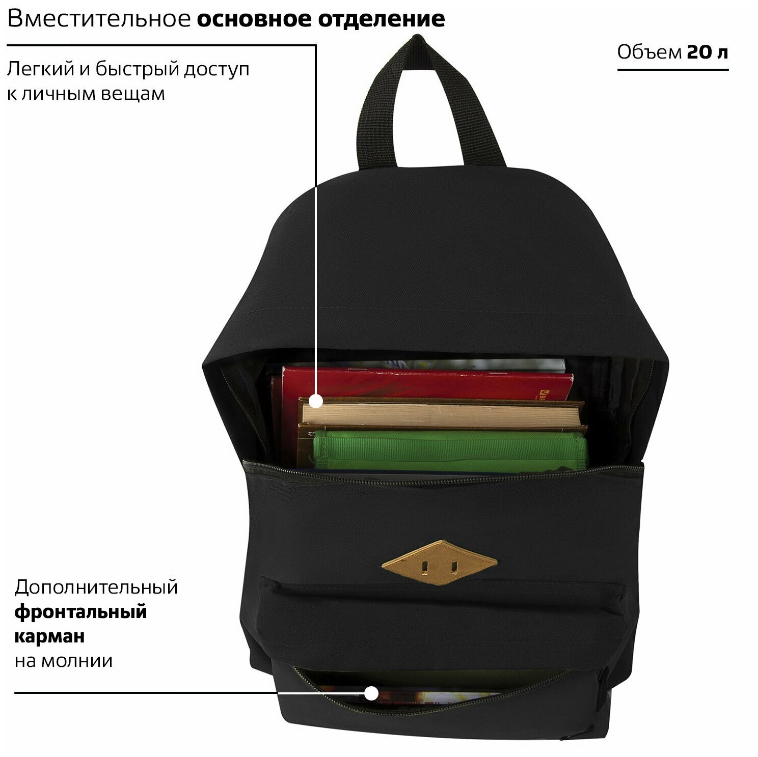 Рюкзак BRAUBERG, универсальный, сити-формат, один тон, зеленый, 20 литров, 41х32х14 см, 225382 - фото №3