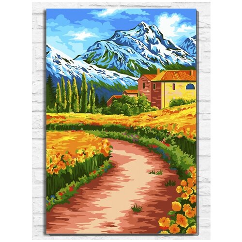Картина по номерам на холсте пейзаж домик у горы - 9376 В 60x40