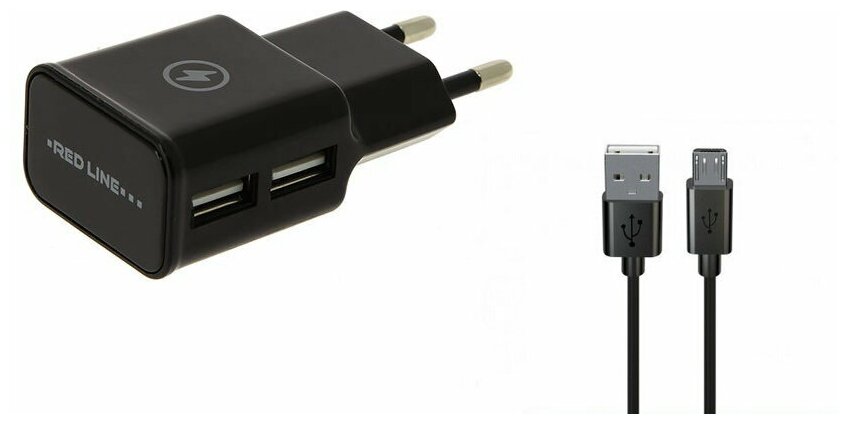 Зарядное устройство Red Line NT-2A 2xUSB 2.1A + кабель MicroUSB Black УТ000013638