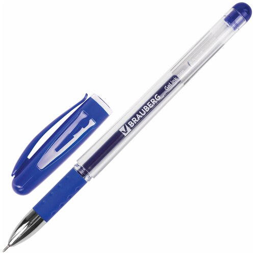 Ручка гелевая с грипом BRAUBERG Geller, синяя, игольчатый узел 0,5 мм, линия письма 0,35 мм, 12 шт
