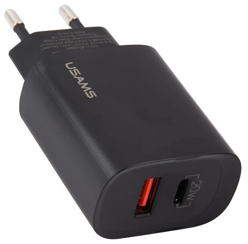 Сетевое зарядное устройство USAMS US-CC121 T35, USB-C + USB-A, 3A, черный Noname - фото №2