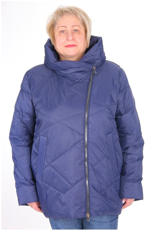 Куртка  MODTEX, женская демисезонная, удлиненная, силуэт свободный, капюшон, карманы, утепленная, размер 70, синий
