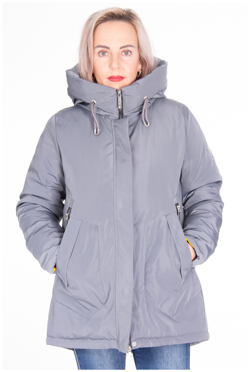Куртка  MODTEX, женская, демисезон/зима, средней длины, силуэт свободный, ветрозащитная, размер 52, серый