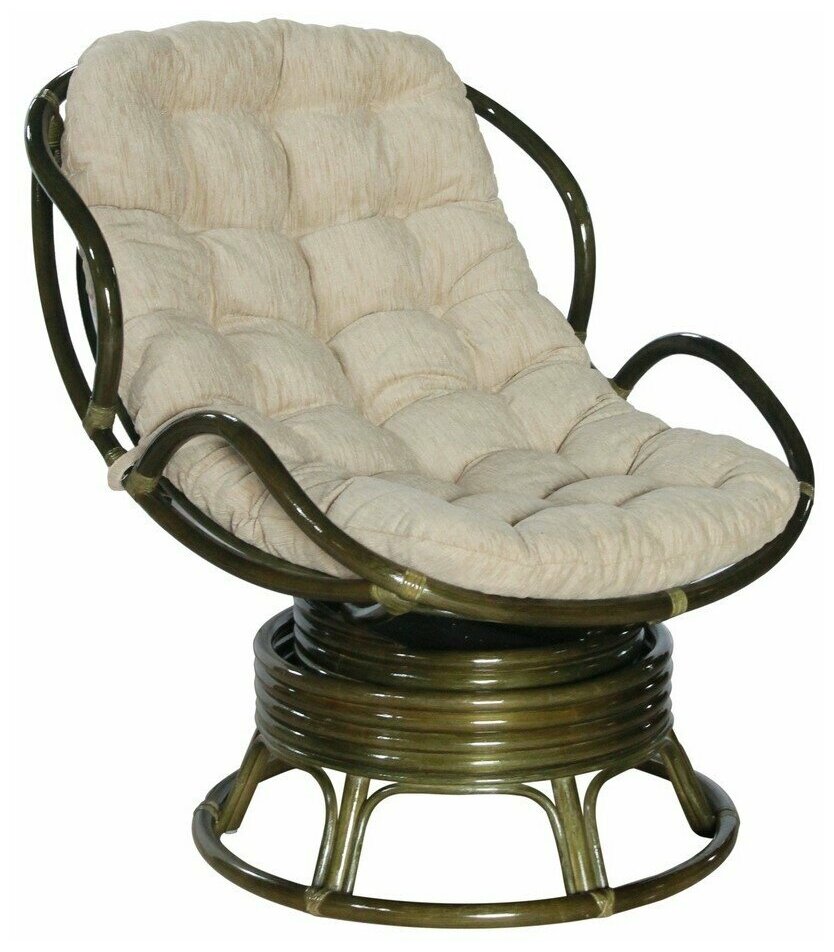 Кресло Папасан Челси вращающийся из натурального ротанга 23/03В с подушкой, цвет олива - фотография № 1