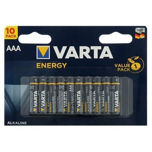 Батарейка алкалиновая Varta Energy, AAA, LR03-10BL, 1.5В, блистер, 10 шт. varta батарейка алкалиновая varta energy aaa lr03 10bl 1 5в блистер 10 шт