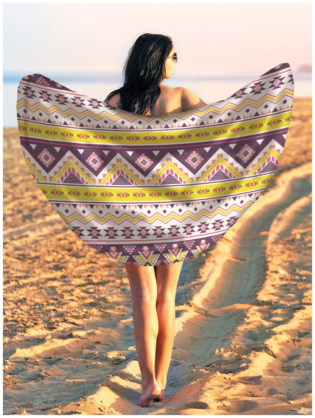 Парео и Пляжный коврик JoyArty "Пестрый этнический орнамент", трикотаж 150 см