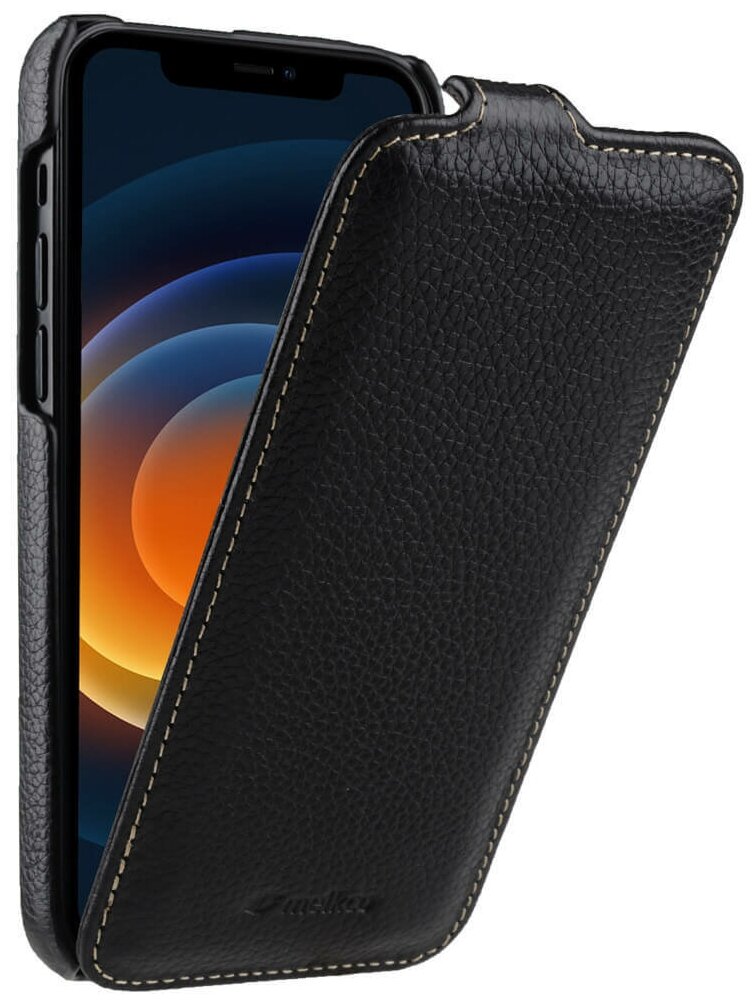 Вертикальный откидной вниз чехол-флип Чехол. ру для iPhone 12 mini (5.4) из натуральной высококачественной кожи премиум класса черный