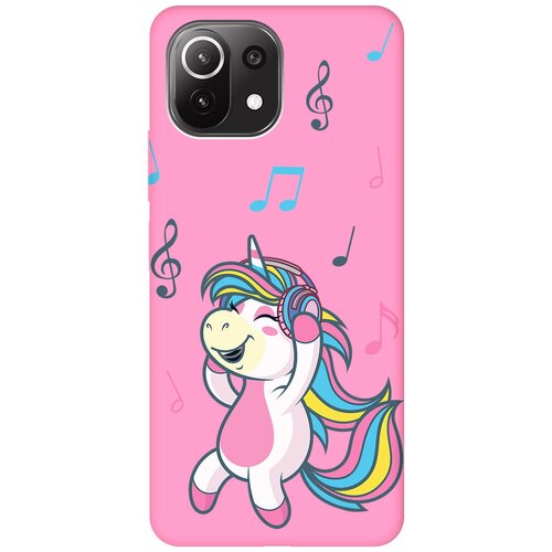 Матовый чехол Musical Unicorn для Xiaomi Mi 11 Lite / 11 Lite 5G / Сяоми Ми 11 Лайт / 11 Лайт 5г с 3D эффектом розовый силиконовый чехол с принтом musical unicorn для xiaomi mi 11 lite 11 lite 5g сяоми ми 11 лайт 11 лайт 5г