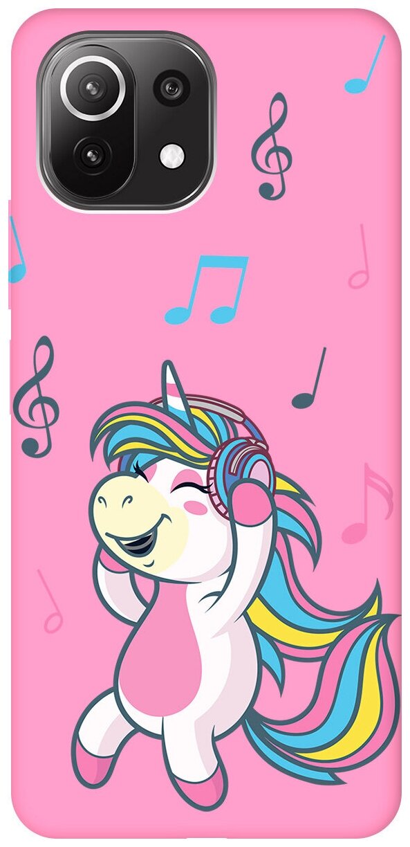 Матовый чехол Musical Unicorn для Xiaomi Mi 11 Lite / 11 Lite 5G / Сяоми Ми 11 Лайт / 11 Лайт 5г с 3D эффектом розовый