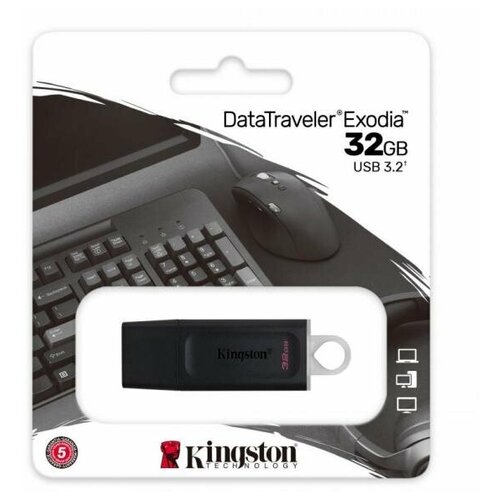 Флеш-диск 32GB KINGSTON DataTraveler Exodia, разъем USB 3.2, черный/белый