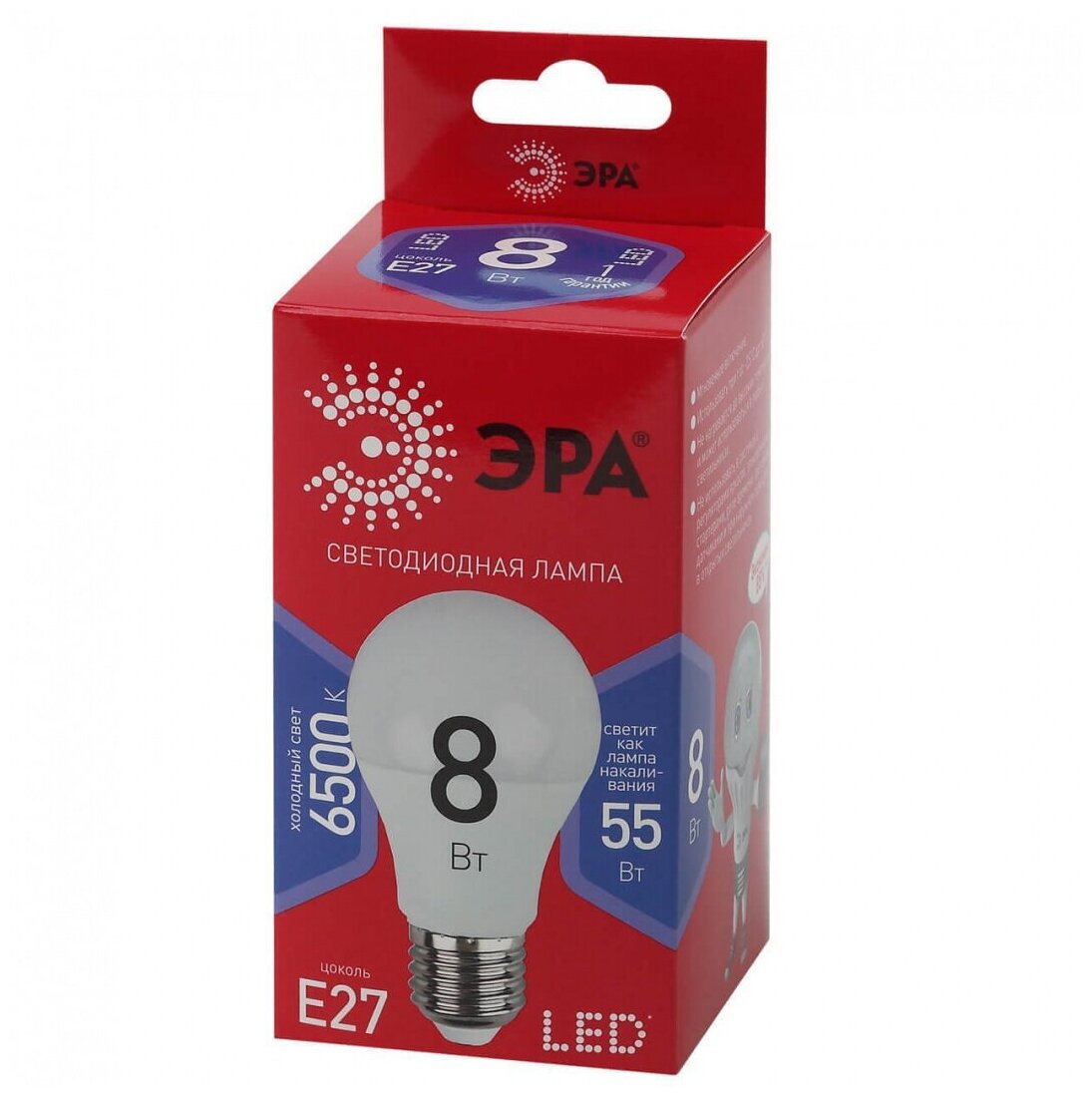 Светодиодная лампа E27 8W 6500К (дневной) Эра LED A60-8W-865-E27 R (Б0045323) - фото №7
