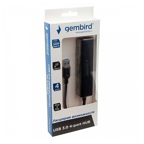 USB-концентратор Gembird UHB-C354, разъемов: 4, 15 см, черный хаб usb gembird 4xusb uhb c354