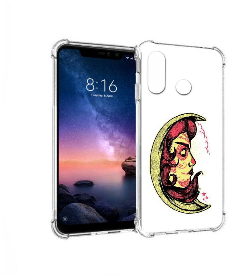 Чехол задняя-панель-накладка-бампер MyPads желтый полумесяц с лицом девушки для Xiaomi Redmi Note 6/Note 6 Pro противоударный