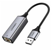 Переходник UGREEN CM209 (50922) USB-A 3.0 to RJ45 (F), металлический с проводом 10cm, Gray