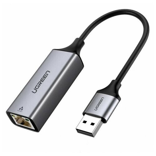 Переходник UGREEN CM209 (50922) USB-A 3.0 to RJ45 (F), металлический с проводом 10cm, Gray адаптер ugreen usb ethernet для chromecast amazo fire tv stick usb для rj45 usb сетевая карта для google chromecast gen 2 1 ultra