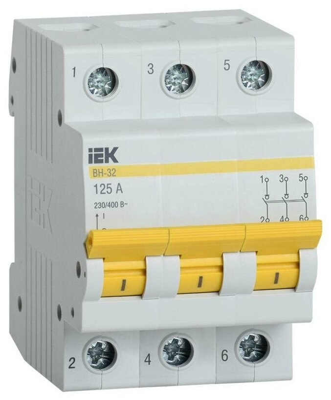 Выключатель нагрузки (мини-рубильник) ВН-32 3Р 125А IEK MNV10-3-125