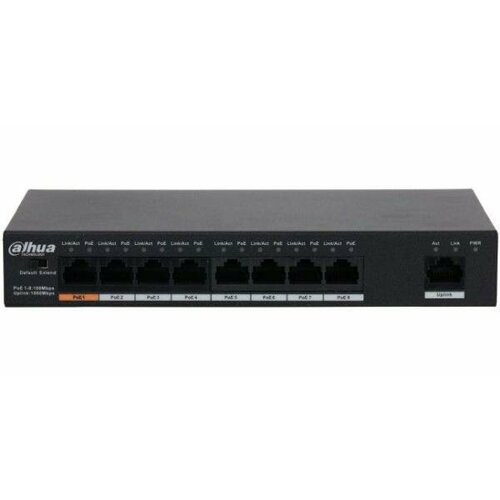 Коммутатор Dahua DH-PFS3009-8ET1GT-96 8x100Mb 1G 7PoE 96W неуправляемый 1189000₽