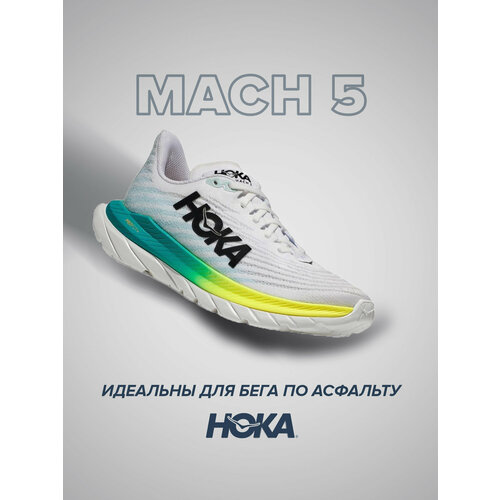 фото Кроссовки hoka mach 5, полнота b (us)/ на среднюю стопу, размер us8.5b/uk7/eu40 2/3/jpn25.5, желтый, бирюзовый, белый