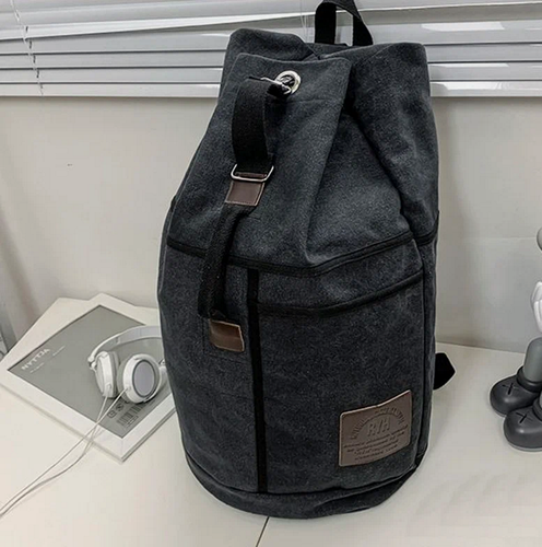 Изображение товара Спортивный баул-мешок торба 30L черный рюкзак брезентовый, клапан на карабине