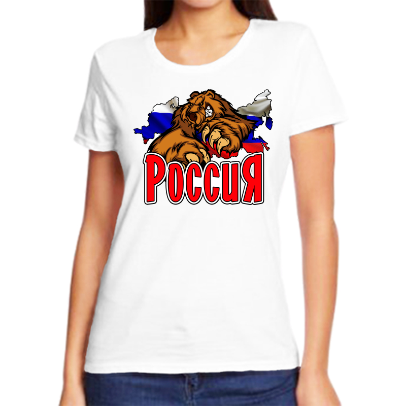 Футболка с надписью Россия Россия с медведем 3, размер (68)9XL, белый