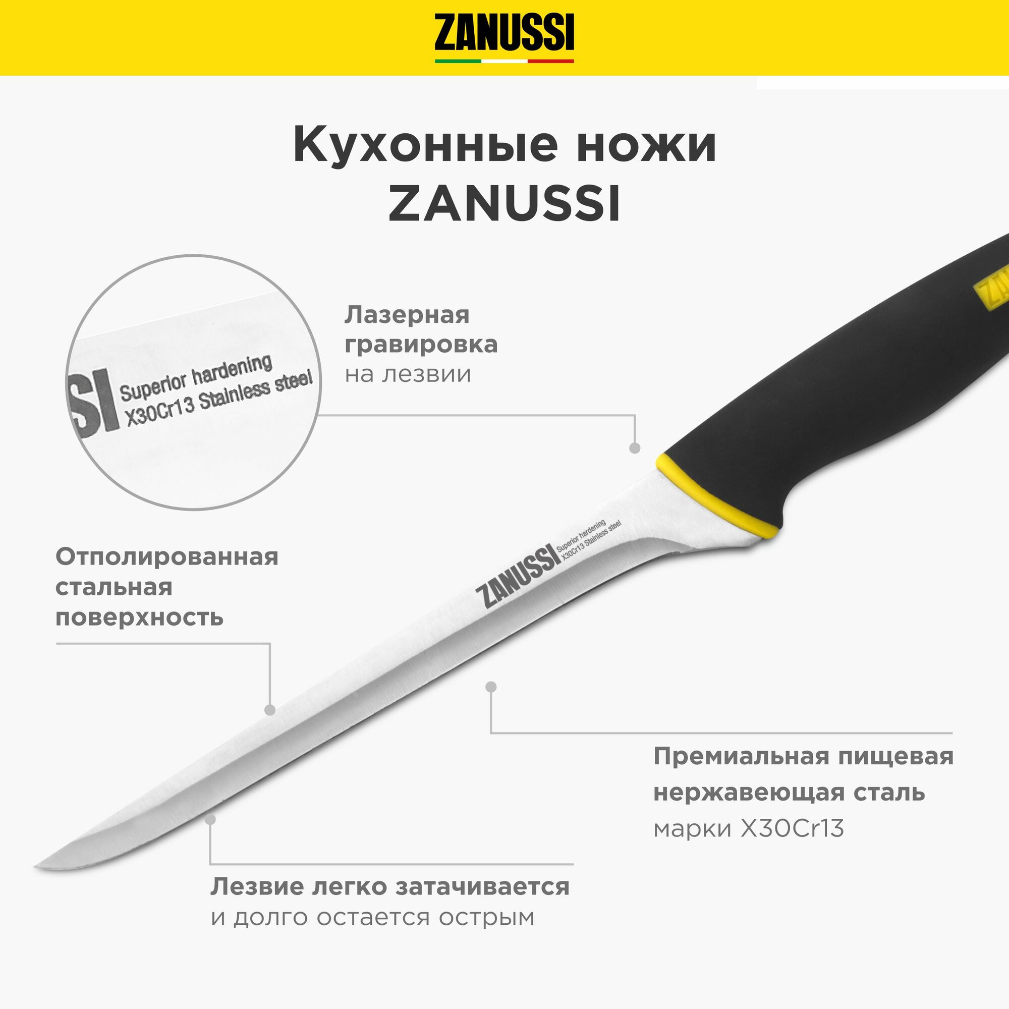 Нож кухонный Zanussi филейный, лезвие 20 см — фото 1