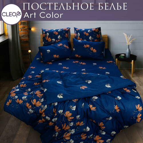 фото Постельное белье евро с цветочным принтом cleo art color, комплект из полисатина, наволочки 50х70 и 70х70
