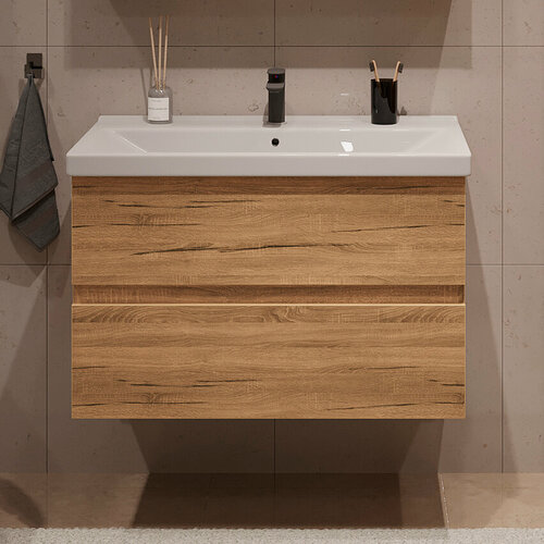 Изображение товара Тумба подвесная SanStar Lavanti 80 с раковиной Фест 80 (комплект) для ванной комнаты Дуб вотан