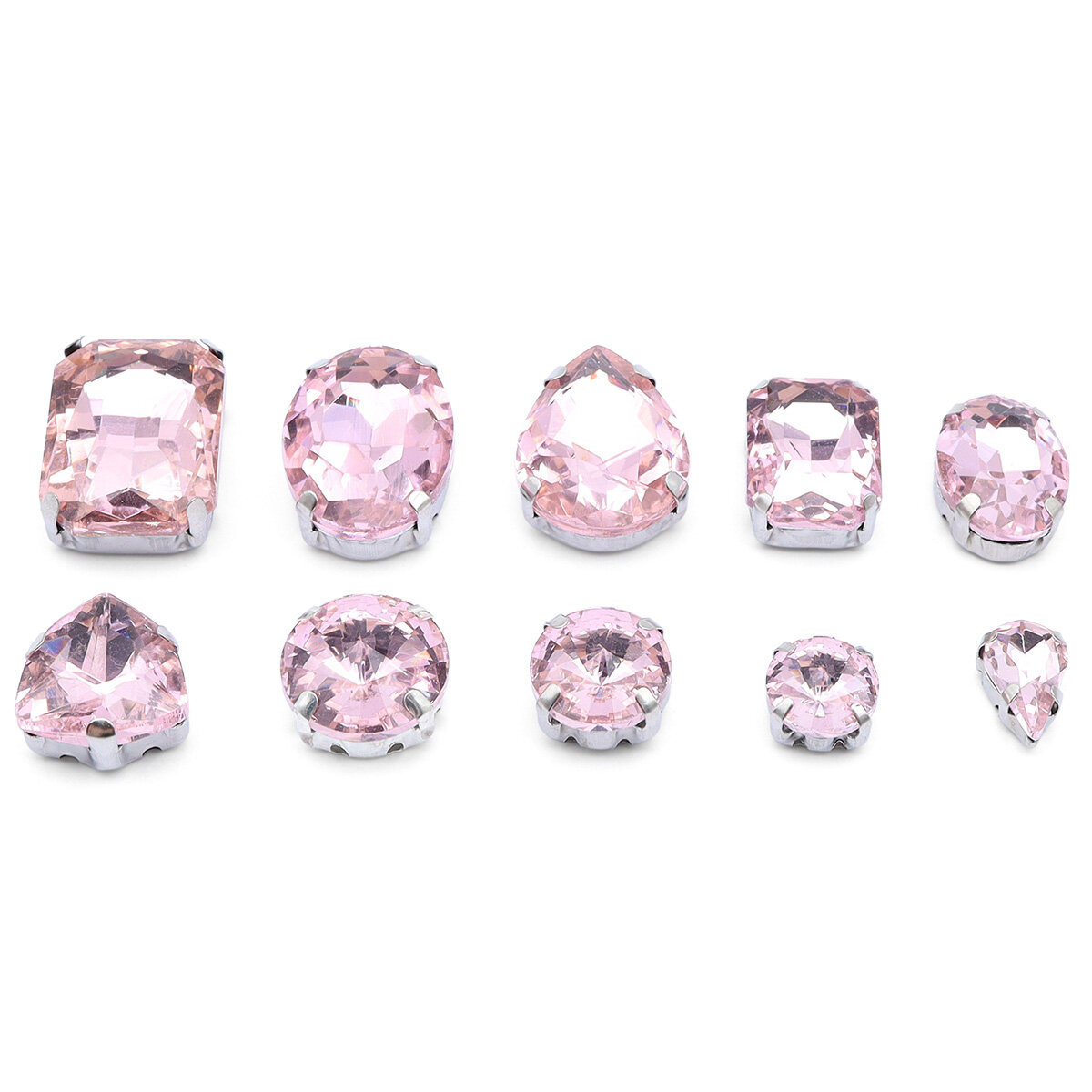 Стразы в цапах под серебро, 10 шт, хрустальные, разных форм, розовые, Astra&Craft
