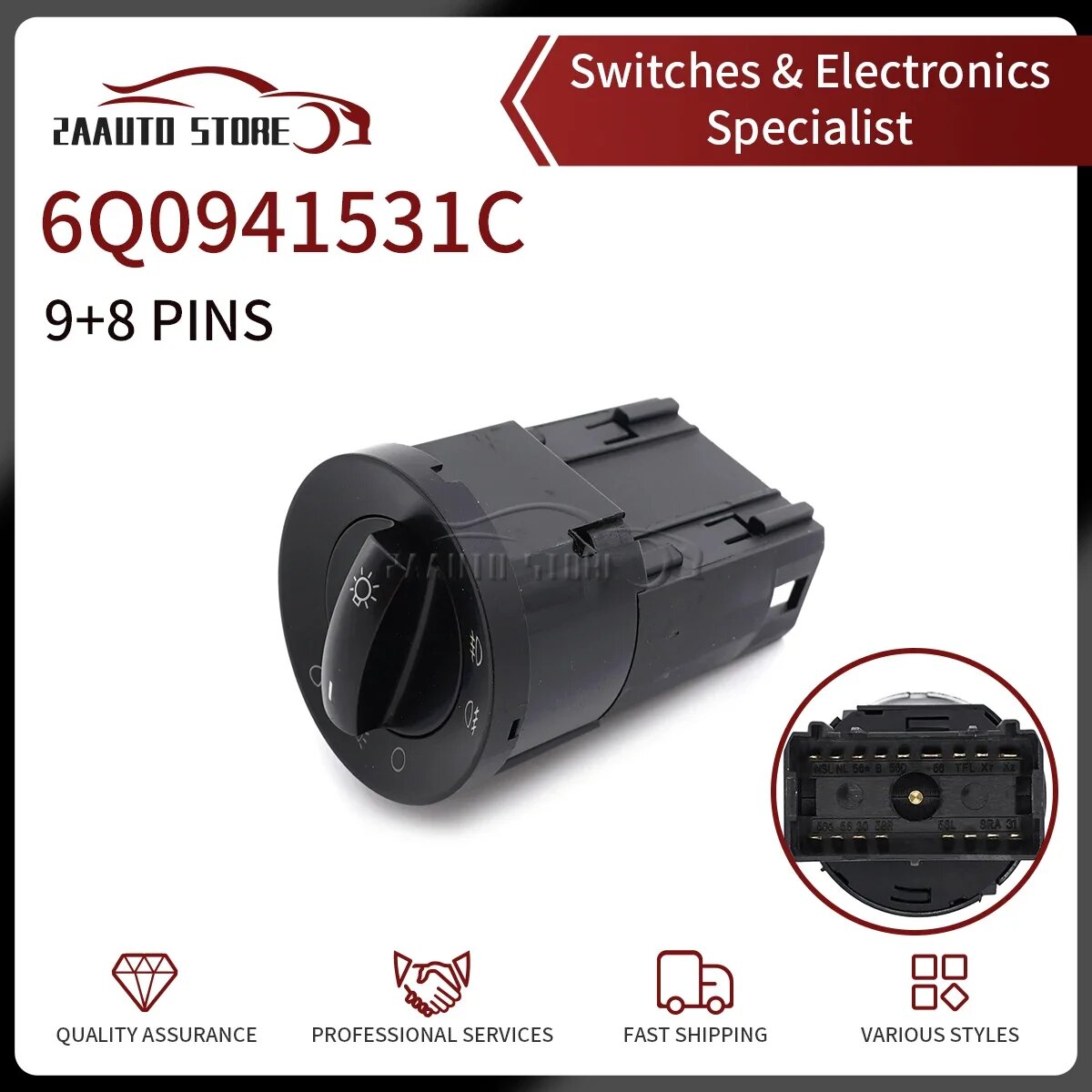Переключатель автомобильной фары 6Q0941531C, противотуманная фара для VW Polo 2002-2009, кнопка управления 9 + 8 контактов 6Q0941531N, 6Q0941531C, 6Q0941531N