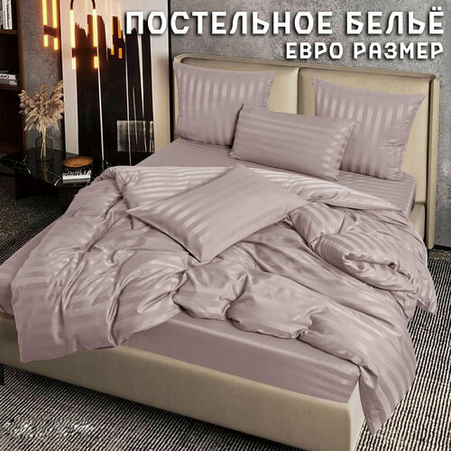 фото Постельное бельё candies евро, страйп-сатин, на резинке, наволочки 70х70 и 50х70