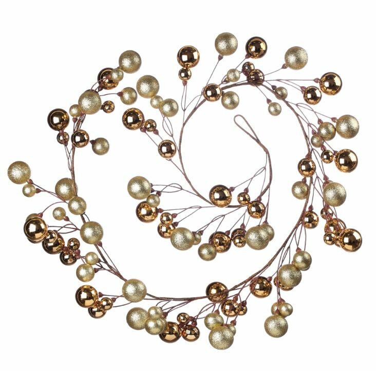 Елочное украшение 180 см пластик Гирлянда из шариков золото Santi