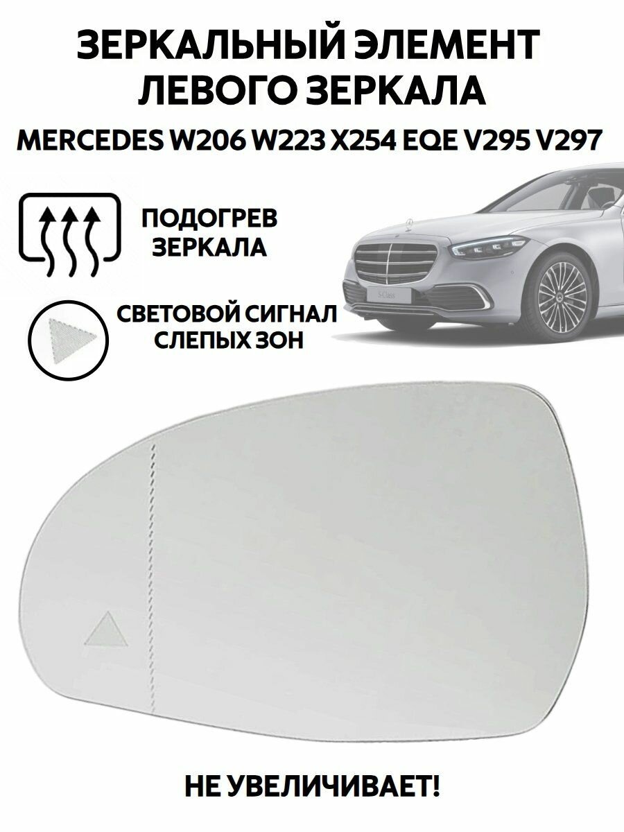 Зеркальный элемент левого зеркала Mercedes-Benz W223, W206, EQE V295, V297 мертвые зоны с подогревом