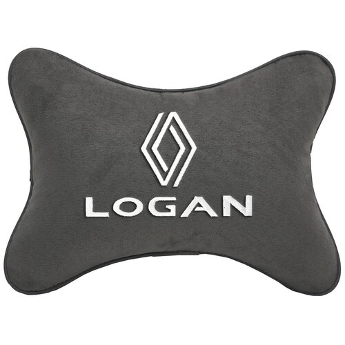 Автомобильная подушка на подголовник экокожа L.Grey с логотипом автомобиля RENAULT LOGAN