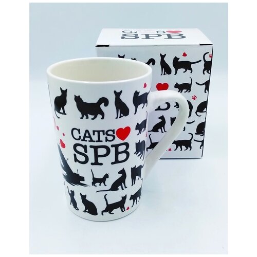 Сувенирная кружка подарочная коробка Cats love SPb белая 350мл фарфоровая, керамическая, чашка для чая и кофе, подарочная, сувенирная посуда
