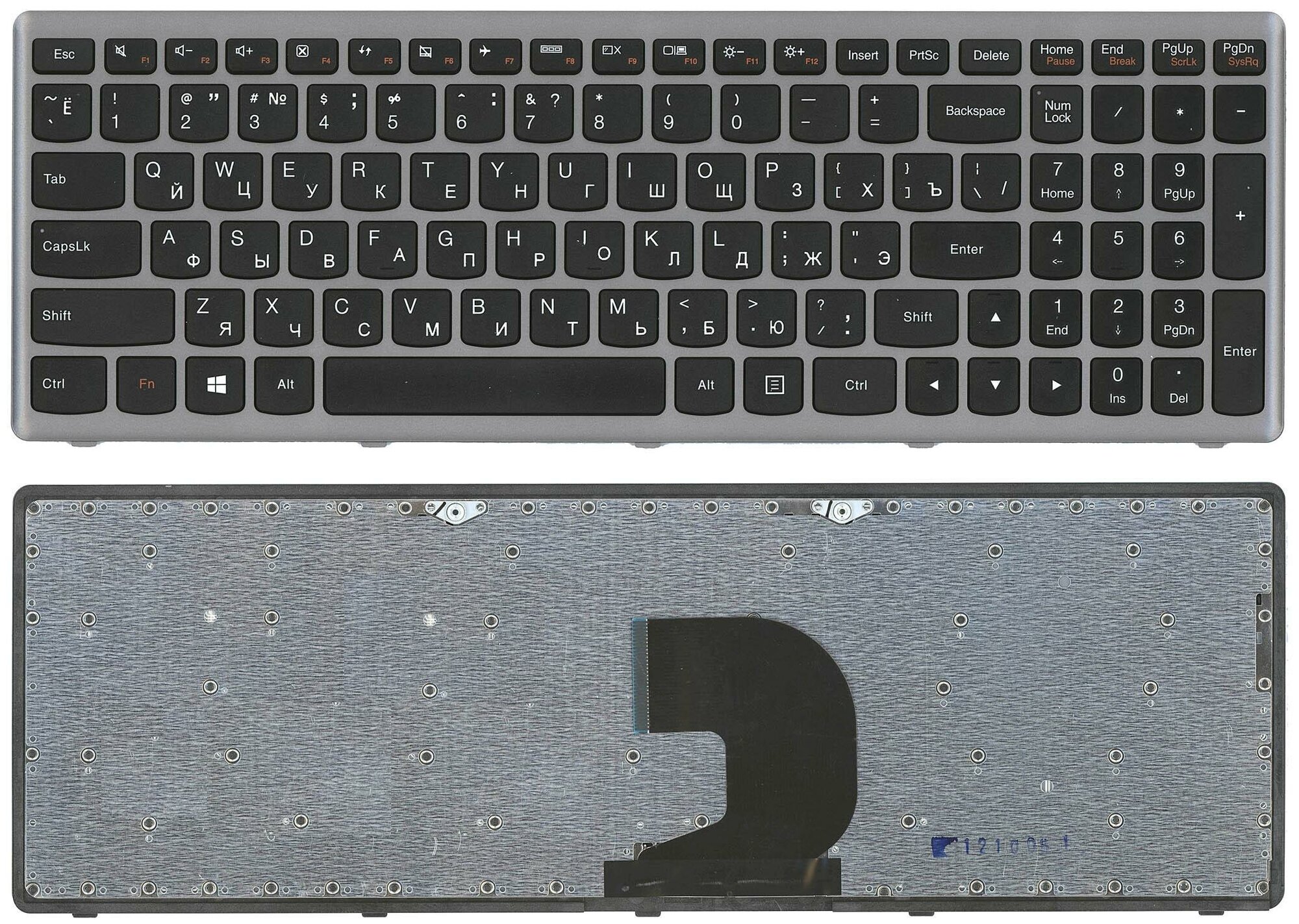 Клавиатура для ноутбука Lenovo IdeaPad Z500 черная с серой рамкой 760₽
